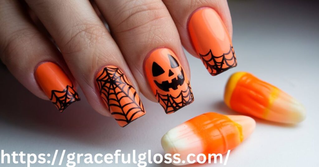 Black and Orange Halloween Nail