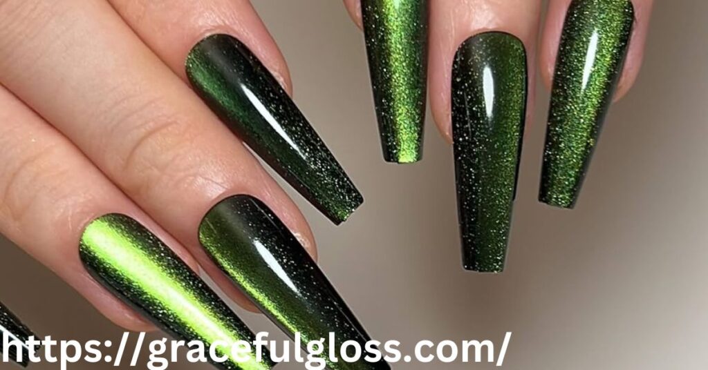 Green Glitter Coffin Nails