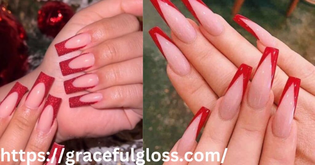 Red Glitter French Tips31 christmas nail glitter designs to spark your festive spirit