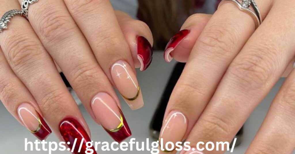 Gold and Red Christmas Nails28 french tips christmas nails for class and sass