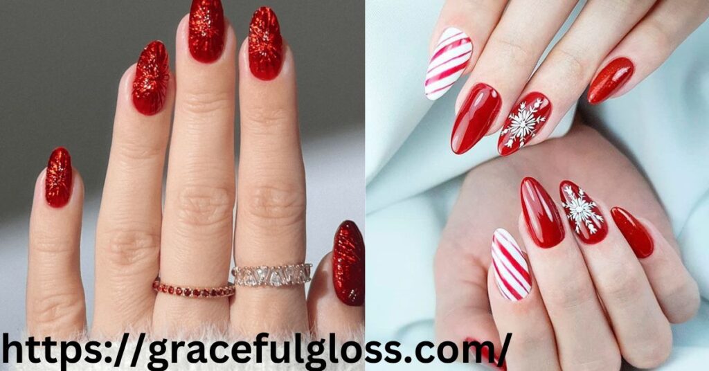 Sparkly Red with Snowflake Tips23 snowflake nails with glitter class and sass