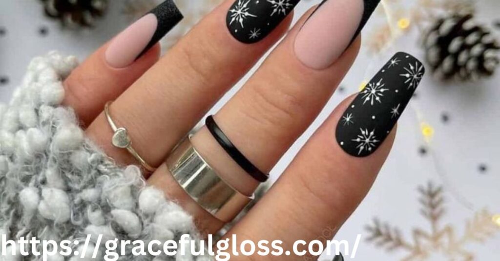 Black Snowflake Nail Art