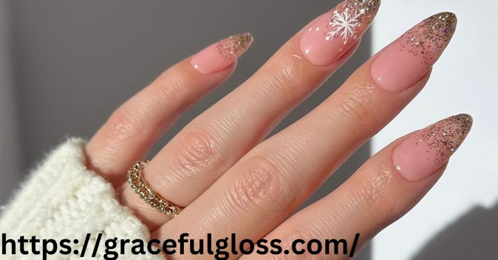 Simple Glitter Snowflake Nails