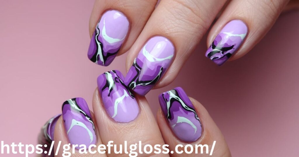 Purple Marble Nail Art