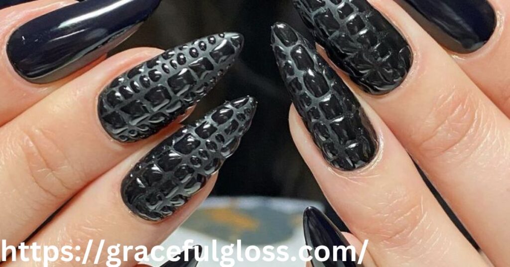 Elegant Dark Winter Nails20 glitter snowflake nails inspo for a stunning frosty glam look