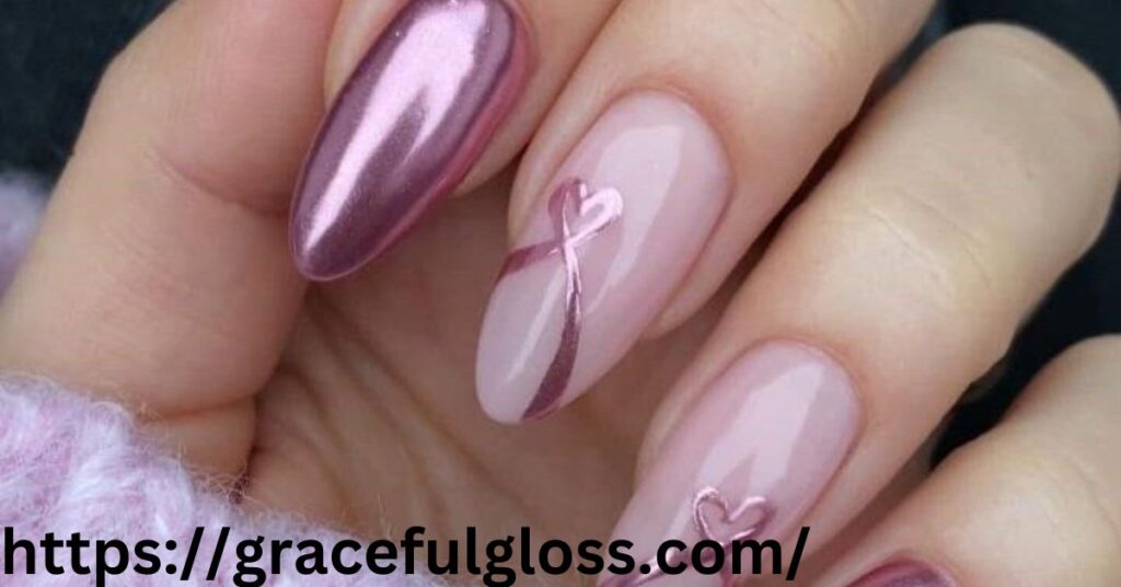 Chrome Pink Nails with Nail Art: Futuristic Elegance