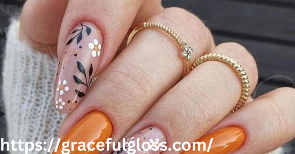  Floral Orange Nails