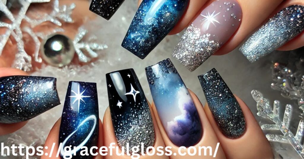 Galaxy Winter Nails 23 dark winter nails with a dash of festive spirit