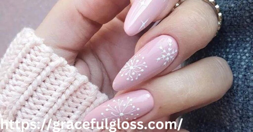 Pink Glitter Snowflake Nails20 glitter snowflake nails inspo for a stunning frosty glam look