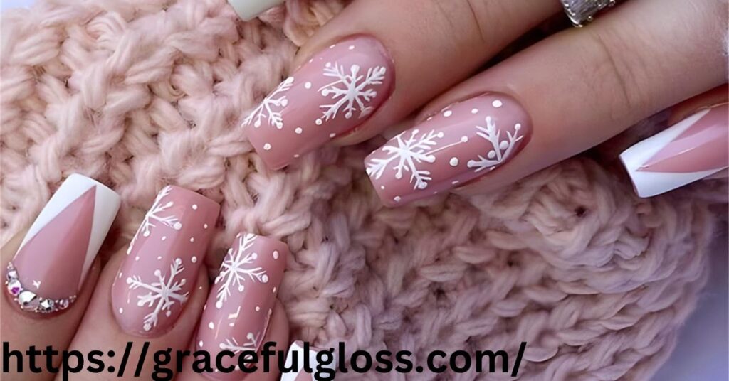 Glittery Pink Christmas Nails20 glitter snowflake nails inspo for a stunning frosty glam look