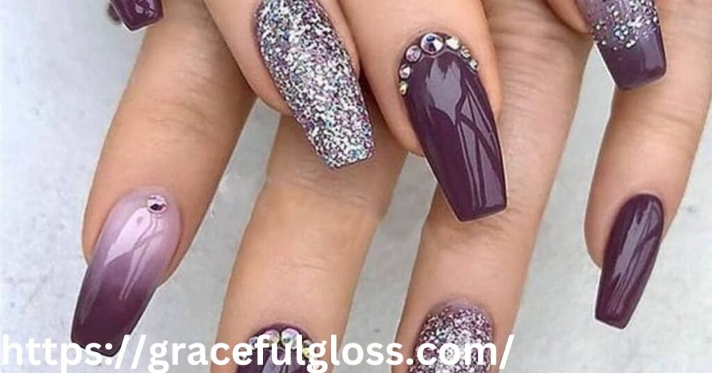 Lavender Nails with Rhinestones