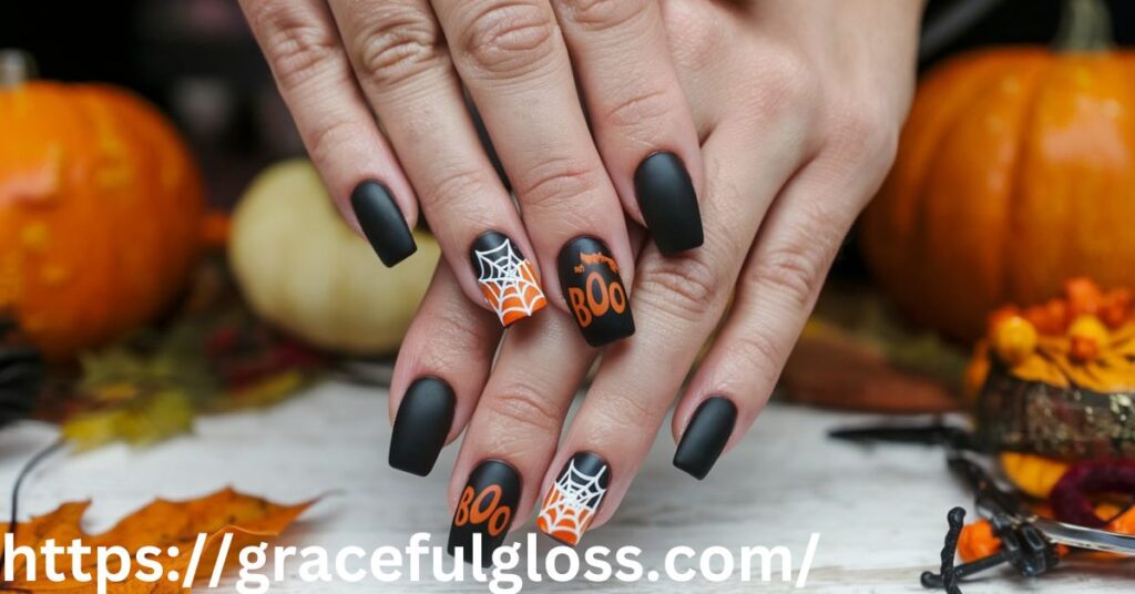 Matte Black Halloween Nails