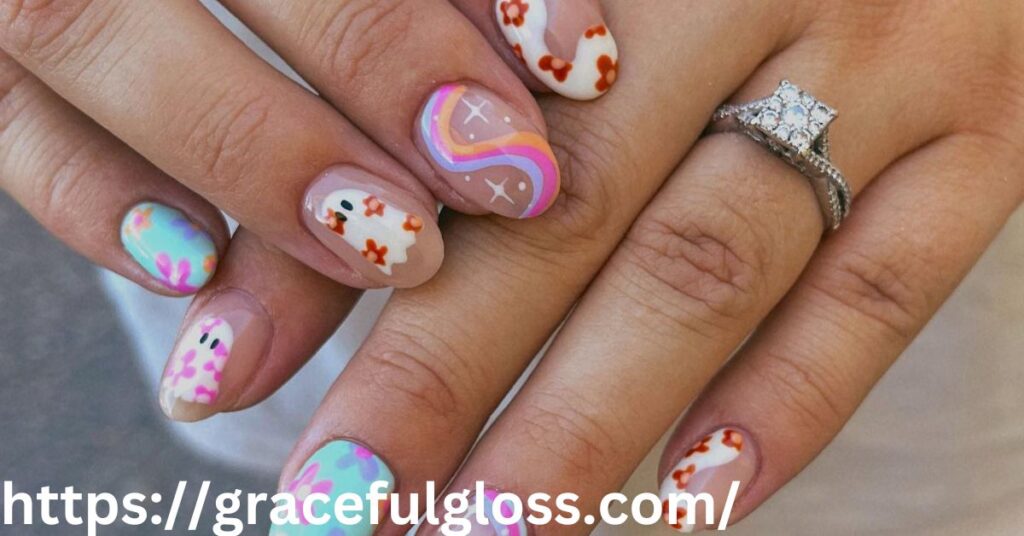 9. Cute Pastel Halloween Nail Art
