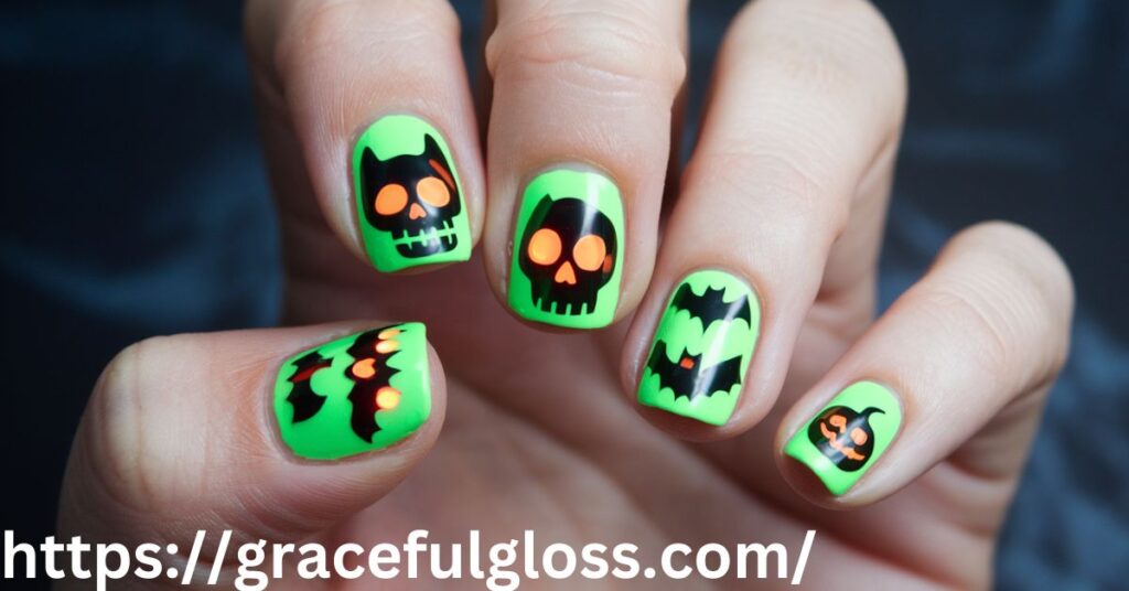 Neon Green Halloween Nails26 Cute Halloween Nail Art Ideas For A Boo-tiful Mani