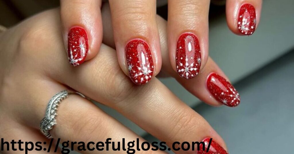 Glittery Tips and Snowflake Nail Art