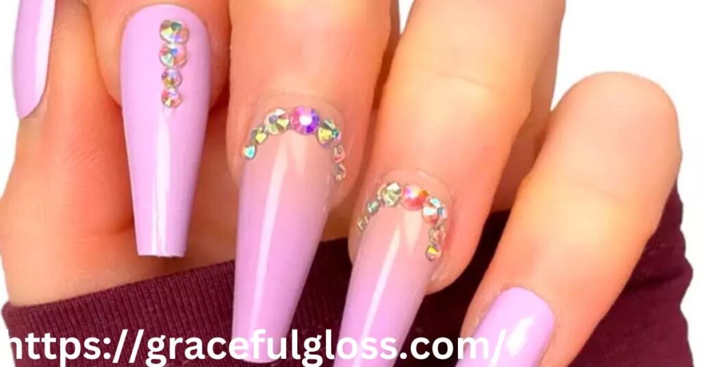 Matte Lavender Nails with Gemstones