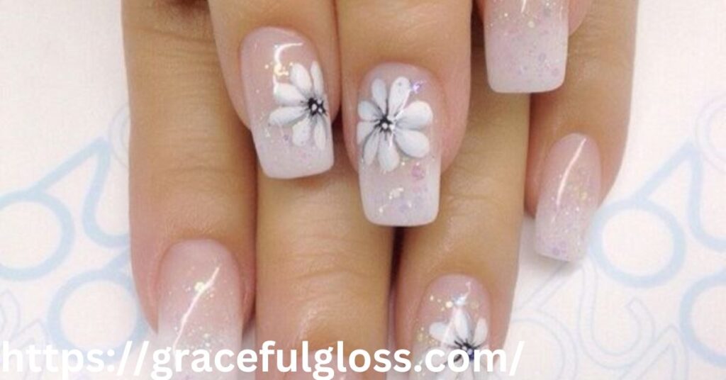 Beautiful Flower Nail Art on Clear Base