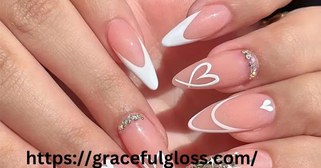  Stiletto Glittery French Tip Nails