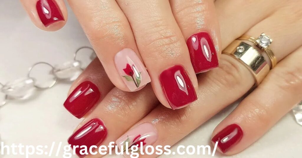 Tiny Heart Accents on Red Nails