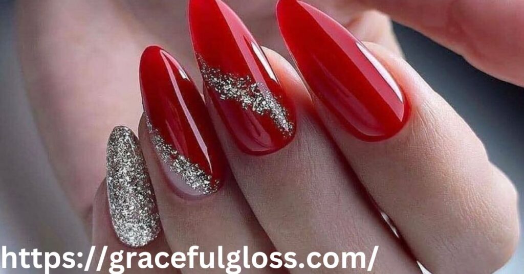 Red and Gold Foil Nail Art23 red valentines day nails to open your heart to love