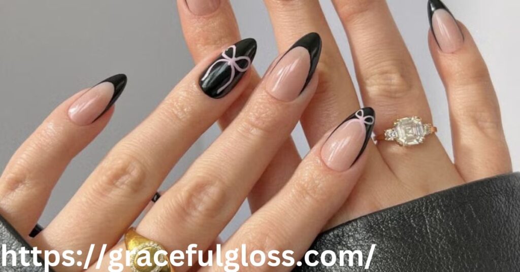 Simple Nail Art for Black Tips23 black french manicure designs with gold silver accents