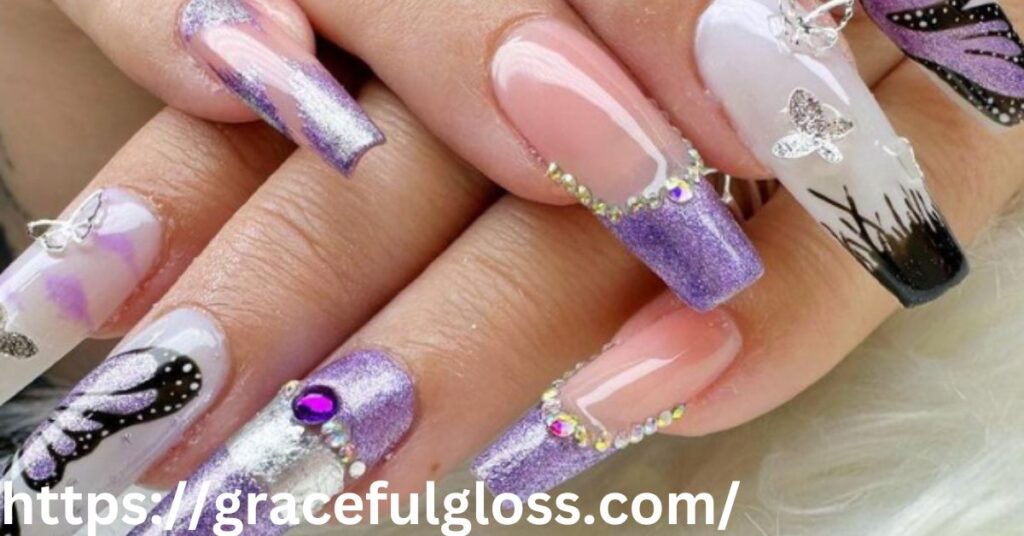 Purple Butterfly Nail Art