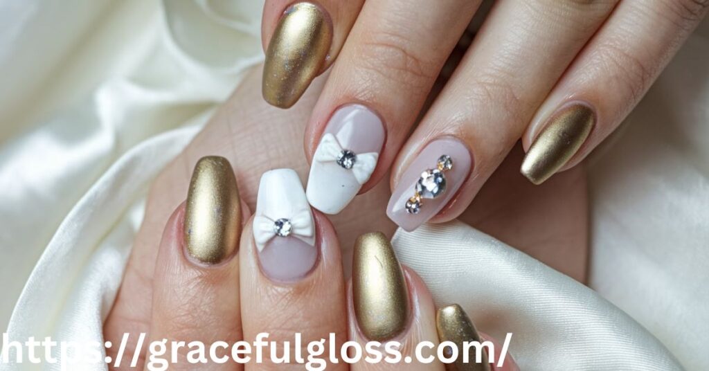 White and Gold Minimalist Nails