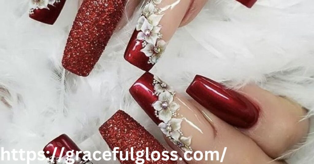 Classic Red Glitter Nails