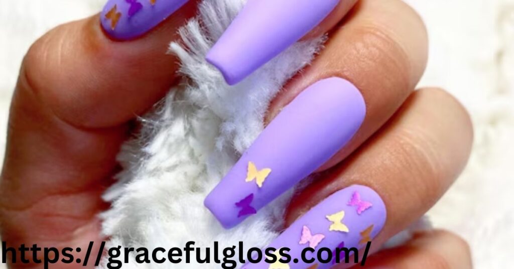 Lavender Nails with Butterfly Accessories