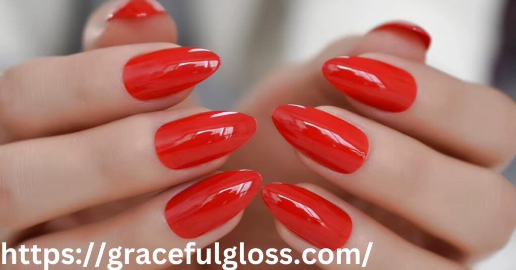 Bright Red Almond Nails