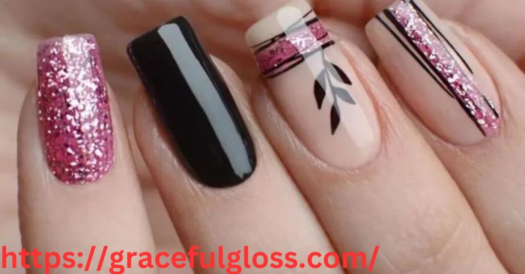 Splash of Color on Black Nails