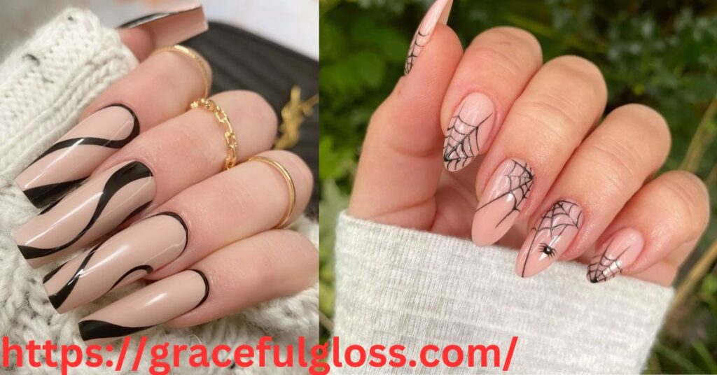 Black Nail Art on a Nude Base29 black nails with black tips to make you feel divine