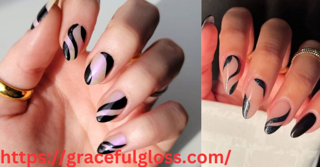 Black Swirls Nails Design