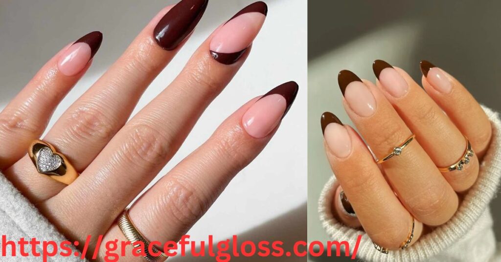 Brown French Tips on Almond Nails