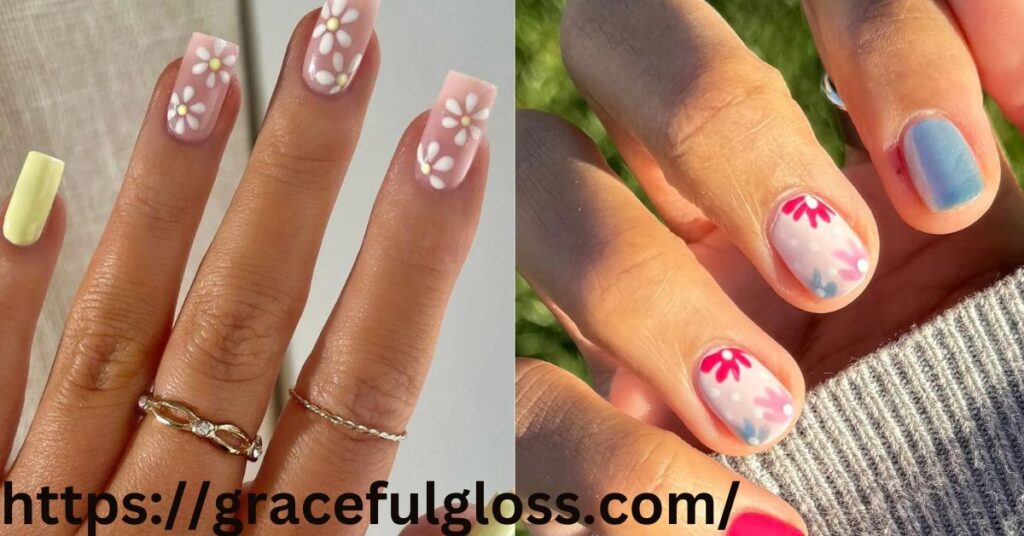 Flower Nail Art with Colorful French Tips