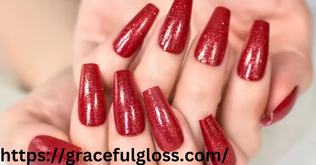 Sparkly Red Coffin Nails