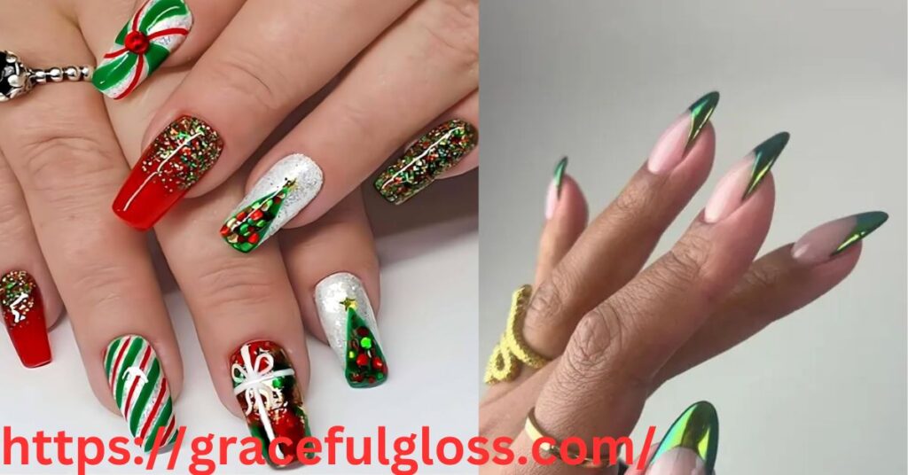 Green Chrome Christmas Nails