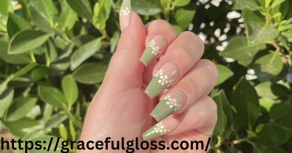 Green Flowers Nail Art on Colorful Tips