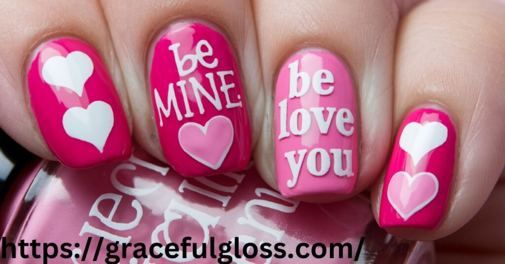 Hot Pink Nails with a Design V-Day Ready