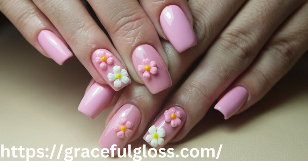 Coffin Nails with Pink Nail Art