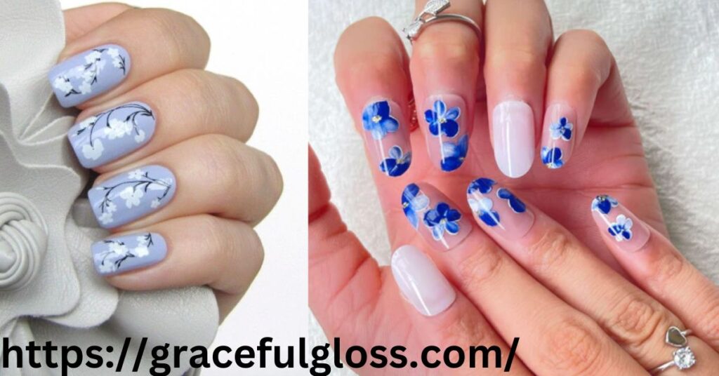 Light Blue Florals Nails 25 floral nail art designs that blend minimalism and elegance