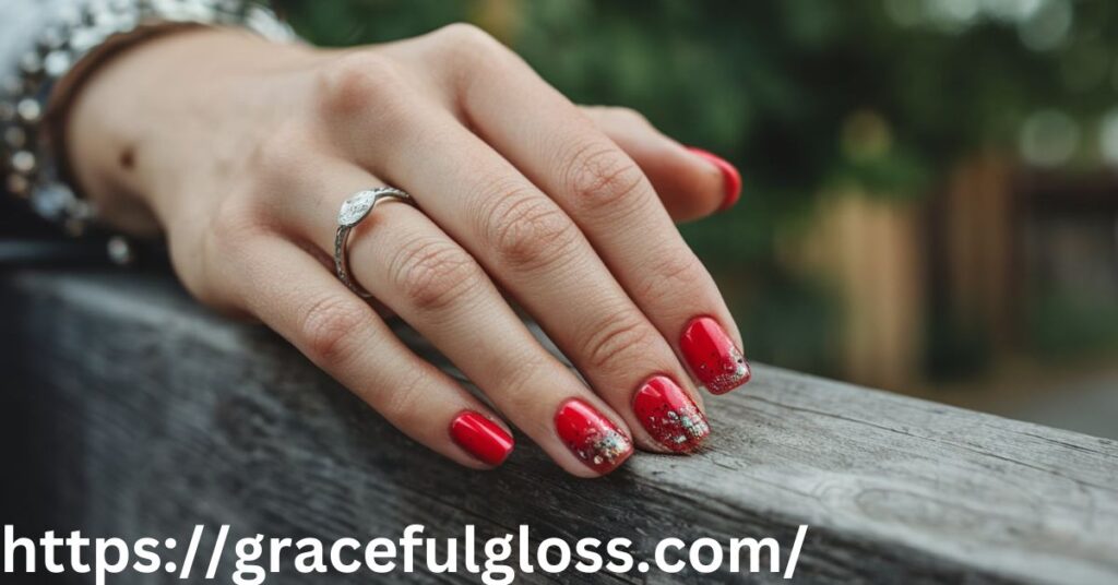 Red Nail Glitter Design