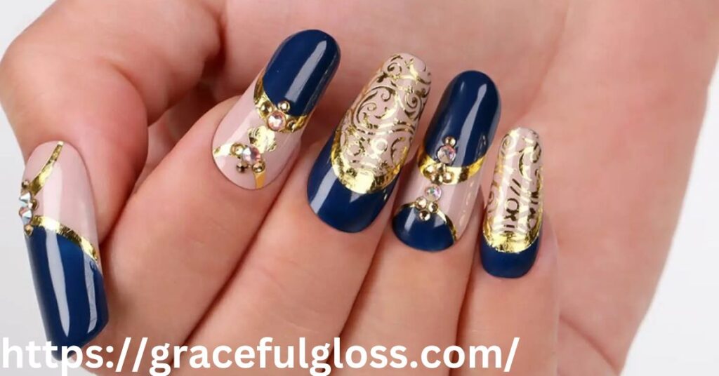 Elegant Light Blue Nail Art with Gold Accents