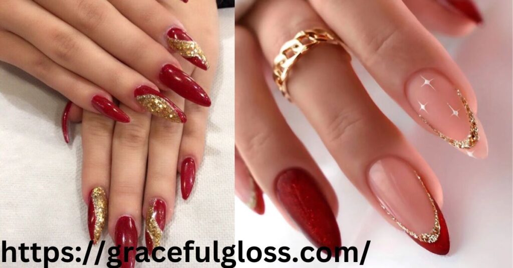 Red Manicure with Gold Detail