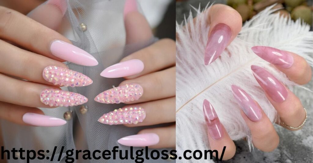 Sharp Stiletto Pink Nails 29 pink nails with a design that will provoke double takes