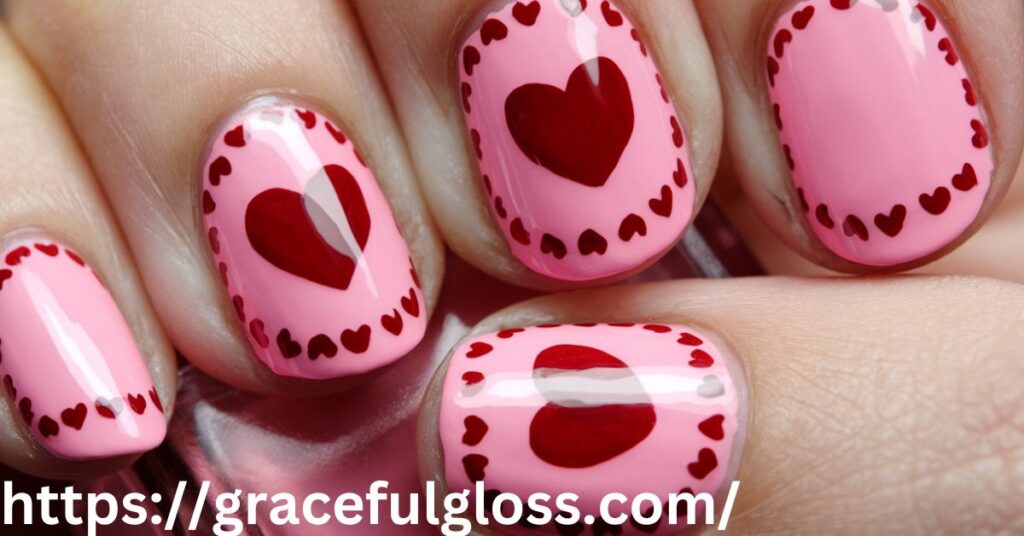 Heart Nail Art on Pink Nails