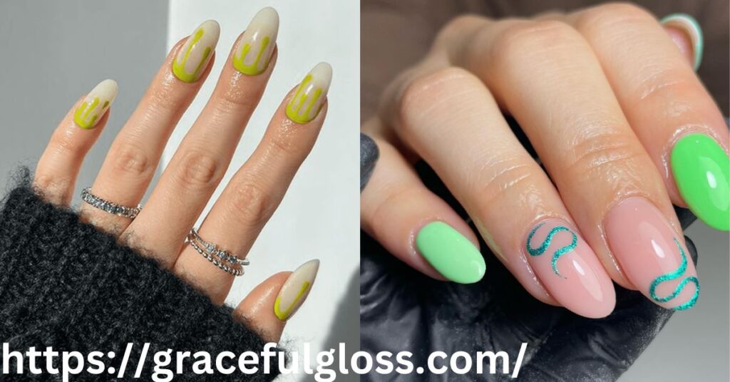 Purple Shimmer with Lime Green 22 electrifying lime green nails or a bold pop of style