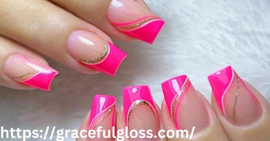 Hot Pink Sparkle French Tips