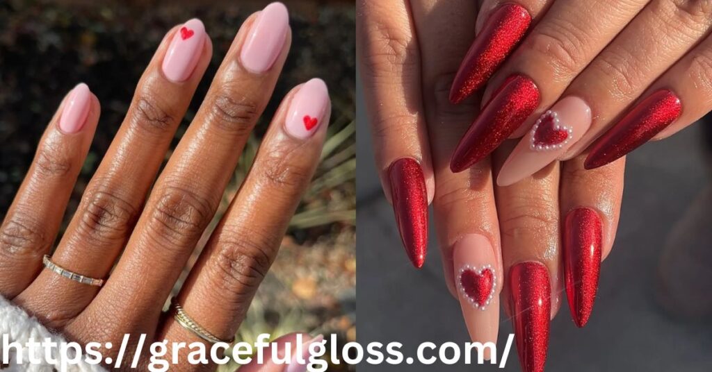 Red Roses on Nude Nails valentines day nail art ideas