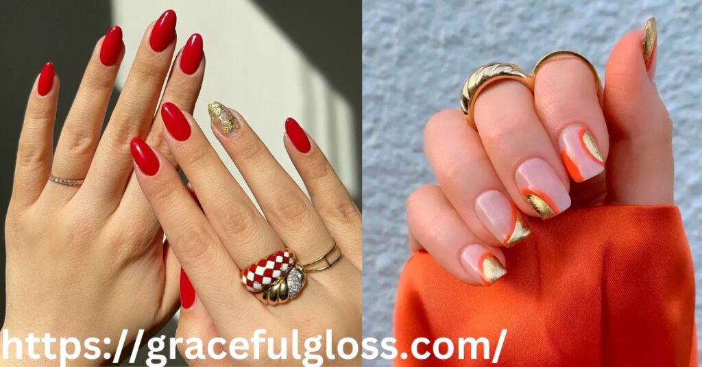 Red and Gold Foil Accents valentines day nail art ideas